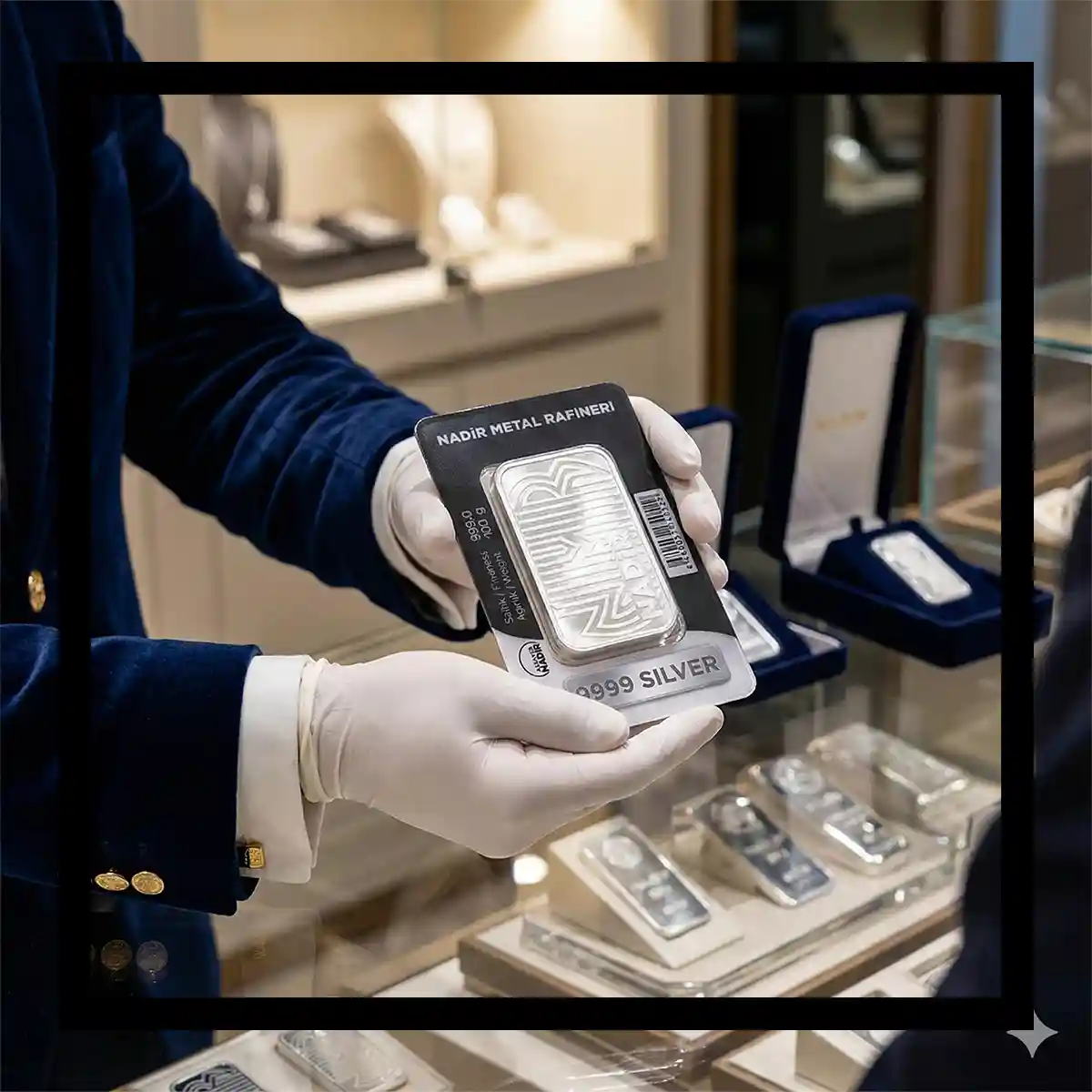شمش نقره نادیر 100 گرمی ترکیه با بستهبندی لوکس و عیار 999 مناسب سرمایهگذاری