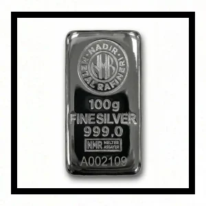 شمش نقره نادیر 100 گرمی ساخت ترکیه با عیار 999