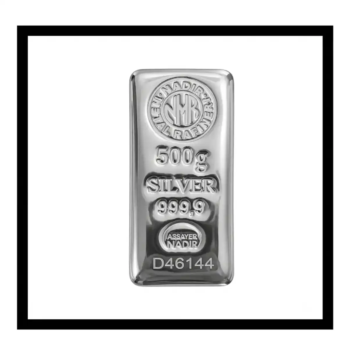 شمش نقره نادیر 500 گرمی عیار 999.9 با خلوص بالا و کیفیت ممتاز - 500gr Nadir Silver Bar 999.9 Fine with High Purity and Premium Quality