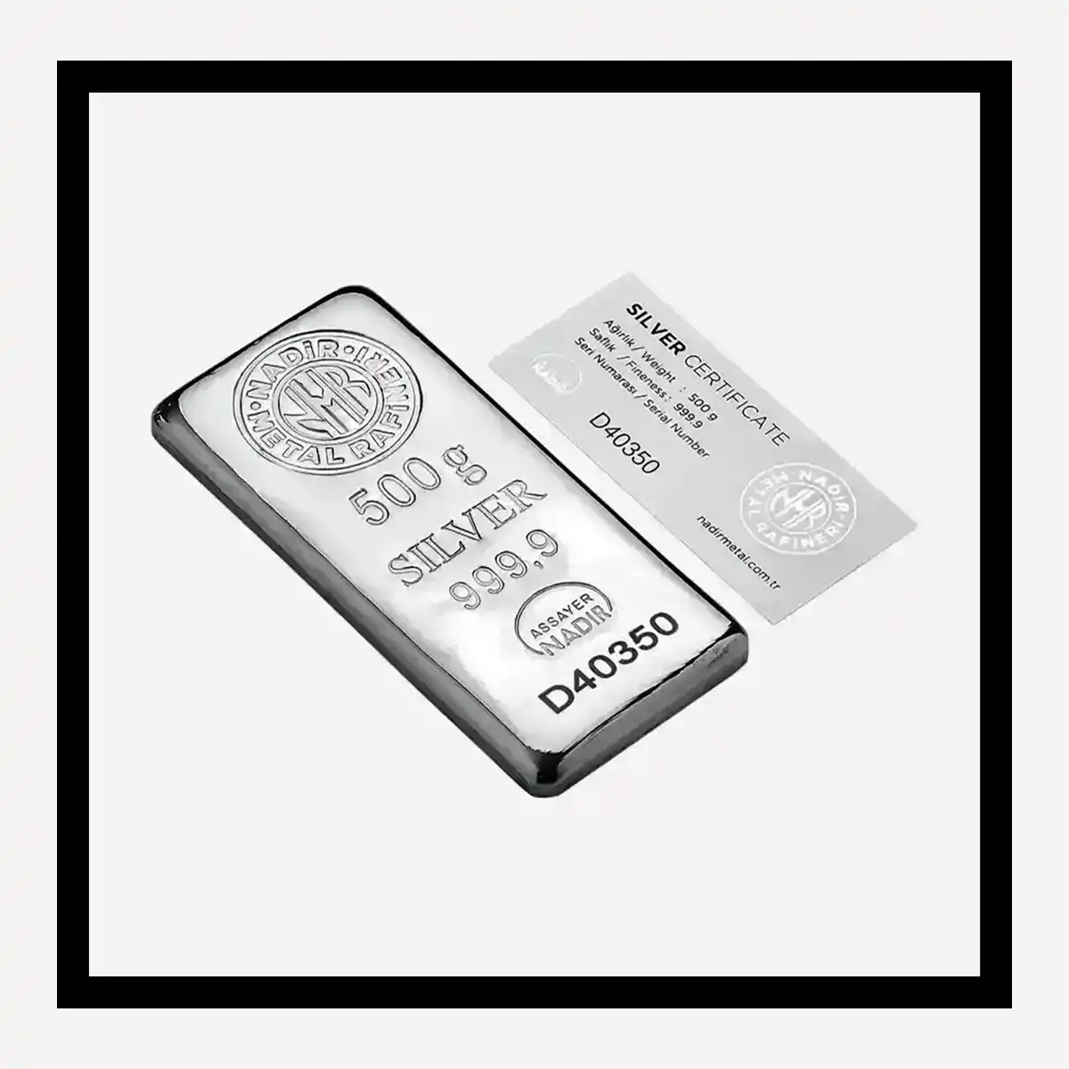 شمش نقره نادیر 500 گرمی عیار 999.9 با خلوص بالا و کیفیت ممتاز برای سرمایهگذاری - 500gr Nadir Silver Bar 999.9 Fine High Purity Investment Grade Silver