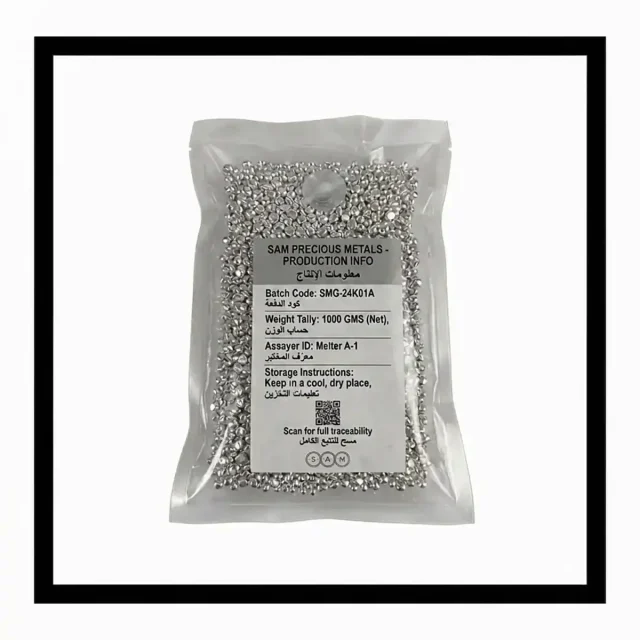 شمش نقره گرانول ساچمه‌ای سام 1 کیلو گرمی - SAM 1 kg Granulated Silver Shot Bar