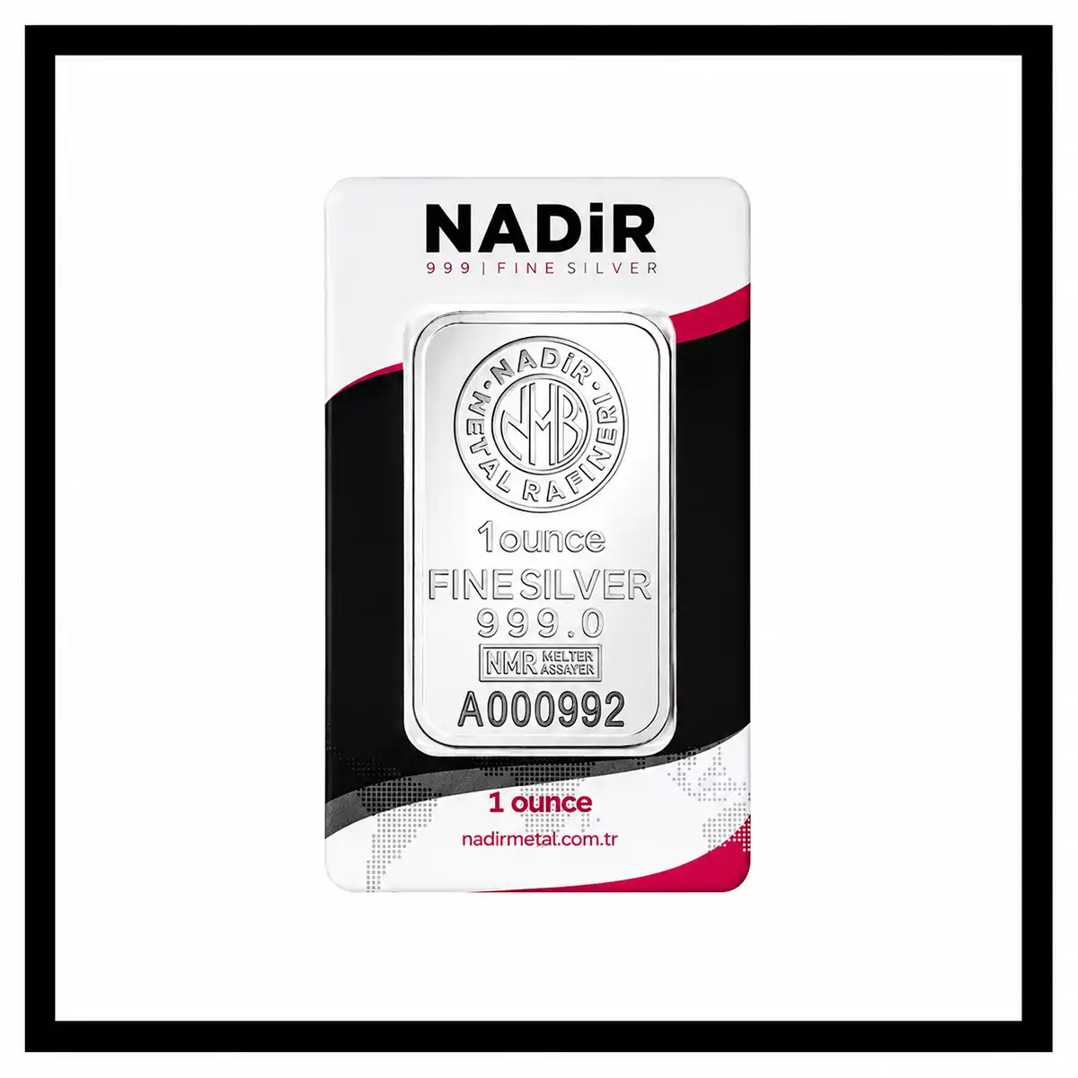 شمش نقره نادیر 1 اونسی ترکیه با عیار 999 ضرب شده - One oz Nadir Turkey Minted Silver Bar 999 Fine